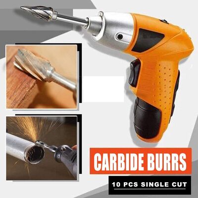 Un bon prix. Outils métalliques ensemble de broche à carbure solide, 10 pièces ensemble de broche rotative à carbure de tungstène à double coupe, 1/4 pouce en ligne